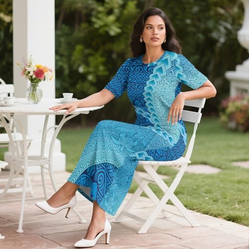 Puletasi Polynesian Tribal Island Short Sleeve Dress Samoan Puletasi Casual Dresses Two Piece Skirts Set for Women4