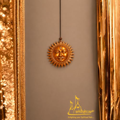 Image of Achleshwar Surya Dev Copper Wall Hanging - Sun Face Statue for Home Entrance & Office Decor | Vastu Puja Figurine for Positivity & Prosperity | Copper Sun God Wall Art 12 cm