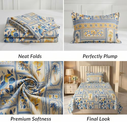 Image of HOMEKART Cotton Single Bedsheet with 1 Pillow Cover | 210 TC Premium Cotton Bed Sheet | Soft, Breathable, Lightweight & Wrinkle Resistant | 60 x 90 Inches Single Size Bedding