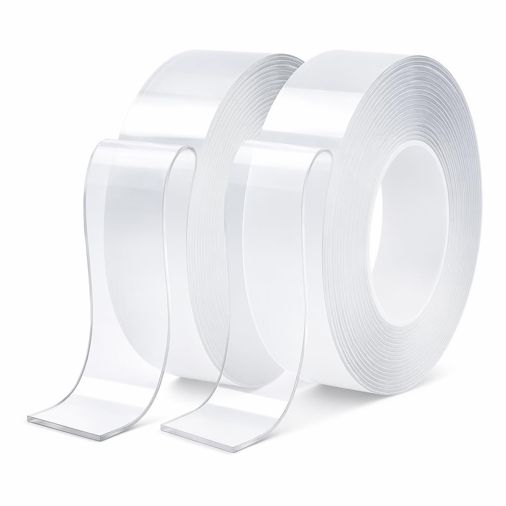 2 Rolls Heavy Duty Double Sided Nano Mounting Tape, 2mm Thick 20mm Wide 3m Long Clear Waterproof Reusable Traceless Adhesive Tape for Kitchen Bathroom Wall Hanging Household Fixing