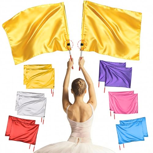 Worship Flag for Dance Church 21.6x26.8 Praise Dance Flags with Telescopic Rod & Flag Pole Clip Banderas de Danza Cristiana Rectangle Worship Flags for Professional Competitions & Celebration Ceremonies (6 Colors / 12PCS)