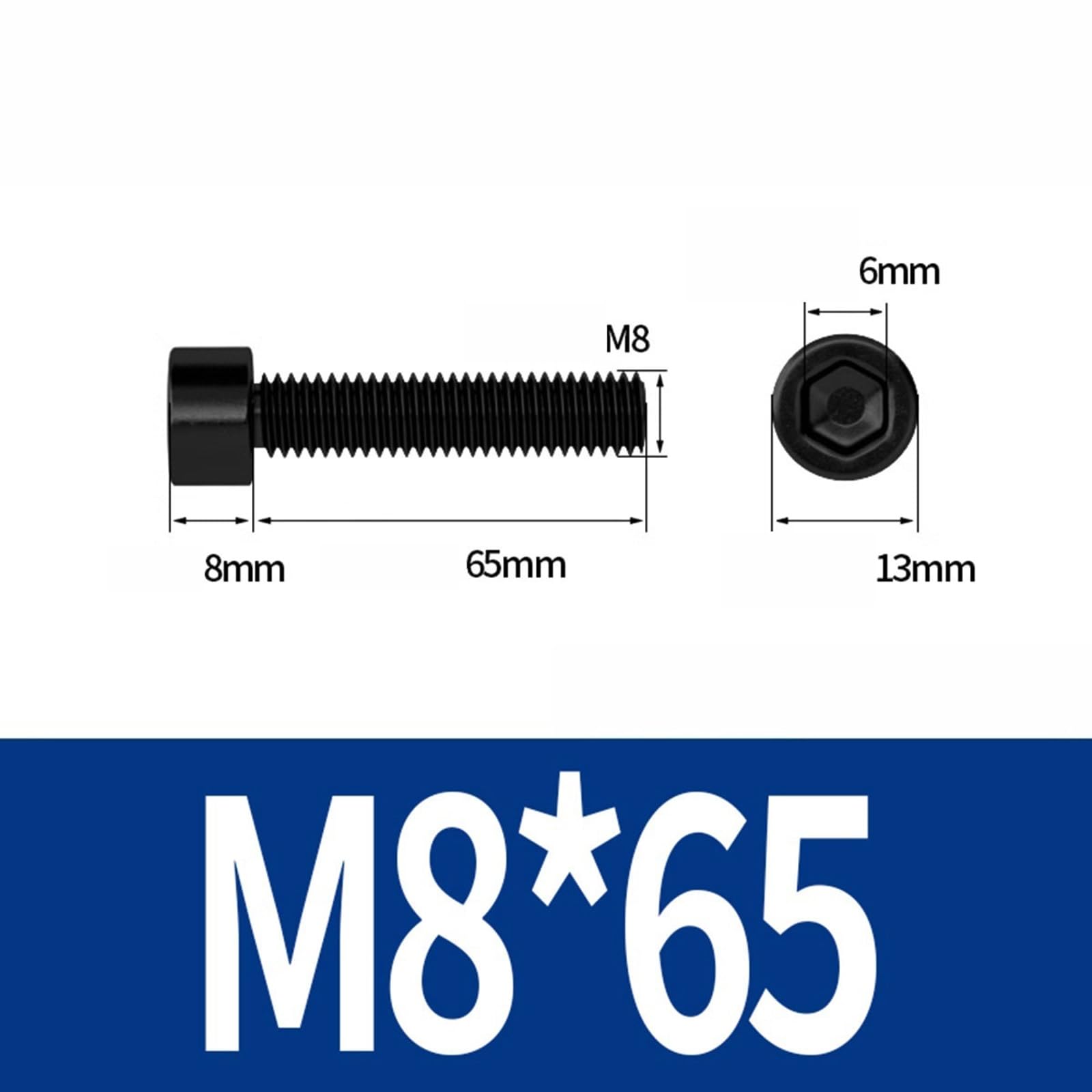 100 Piezas M8 Hex Allen Tornillo De Cabeza Hueca Tornillos Negros Pernos For Muebles(Length 65MM)