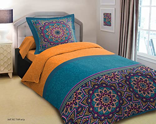 UNIVERSDECOR Parure de draps 3 pièces pour lit 1 Place / 90 x 190 cm 100% Coton / 57 Fils/cm² (Jeff, Parure de draps 3 pièces pour lit 1 Place)