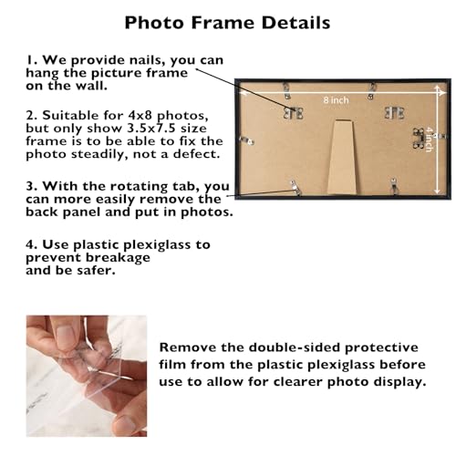 Image of JCJMY 4x8 Picture Frame Black for Wall Hanging or Tabletop, Wall Mounting Horizontally or Vertically, 4 x 8 Wall Gallery Poster Photo Frame with Shatter Resistant Plexiglass, Black