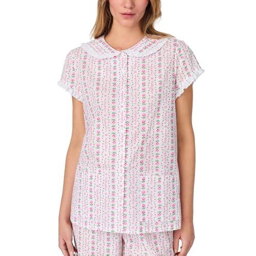 Image of Lanz of Salzburg Women's Cotton Capri Pajama Set, Short Sleeve Button-Front Top & Cropped Pants, Soft & Lightweight Sleepwear