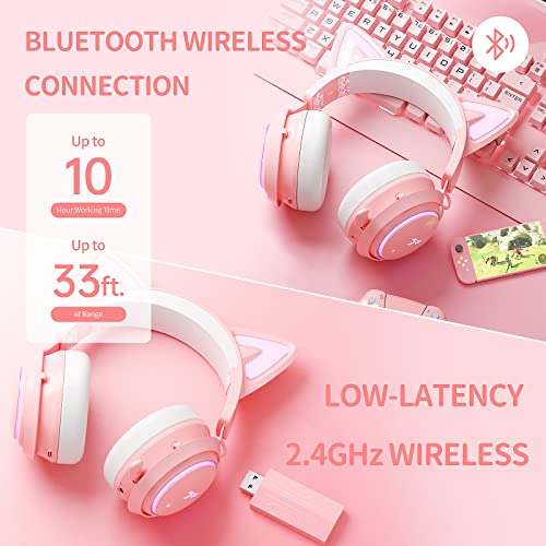 SOMIC Cat Ear Headphones, 2.4G/Bluetooth Wireless Gaming Headset GS510 Pro - Pink の商品画像 2
