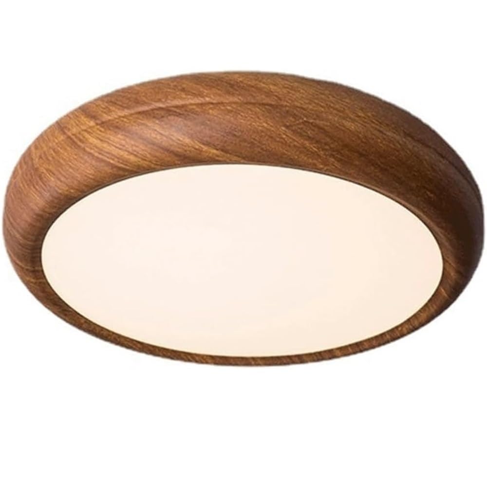 LUOYAOB Japanese Retro Minimalism Walnut Wood Grain Ceiling Lights Acrylic Shade Flush Mount Lamp Iron Body Three-Color Mode Light Fixture for Bedroom Living Room(50CM 19.6in)