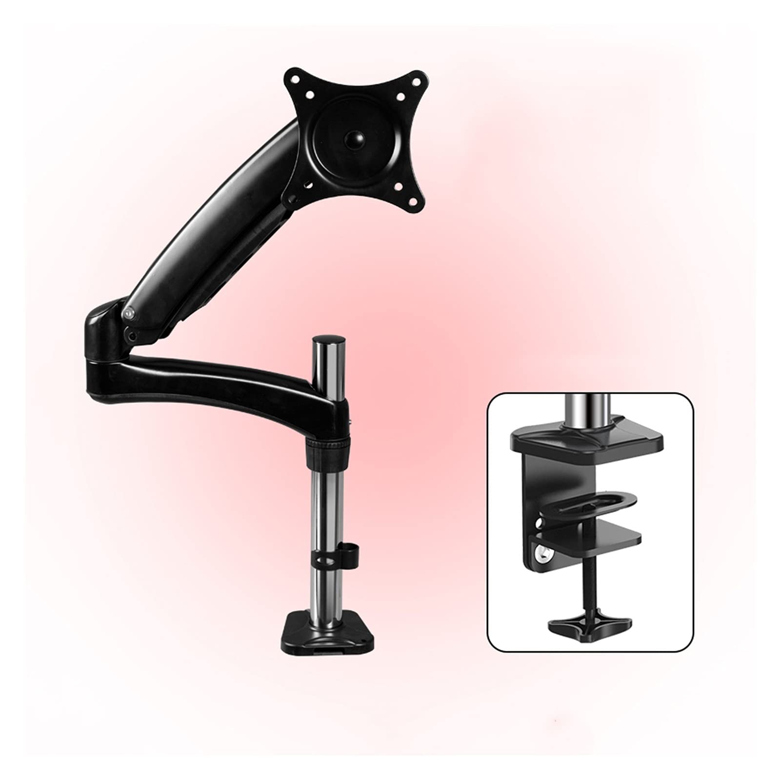 YNBSHGAA Single Monitor Stand Height Adjustable Monitor Stand Mount 15"-32" Monitor Desk Mount Stand with C-Clamp and Grommet Base,Holds Up to 16.5lbs,Black-A