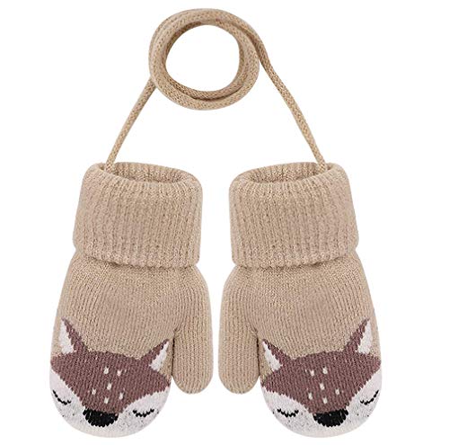 Moufles Polaire pour Enfants 0 à 3 Ans Bébés Garçons Filles Tricotés Gants d'hiver Renard Mignon Epais Chaud Mitaines avec corde pour Neige Ski Snowboard Cadeau de Noël Cover