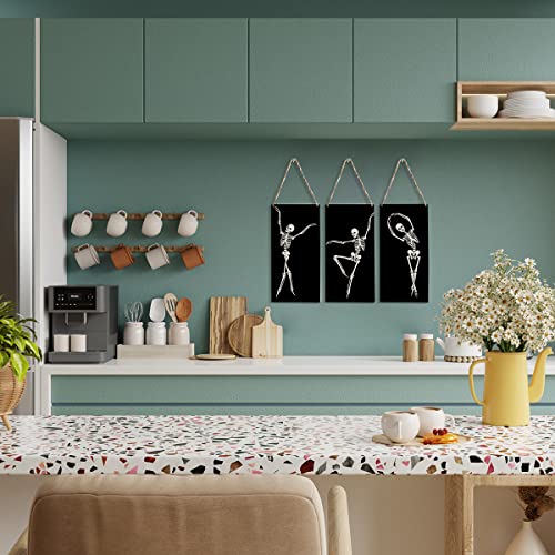 3Pcs Funny Skeleton Wood Sign Home Farmhouse Wall Hanging Decor Skeleton Halloween Decor Spooky Wooden Wall Art Décor Decorative Plaque For Adults Kids Room Bedroom Bathroom Living Room Coffee Bar #TOP5