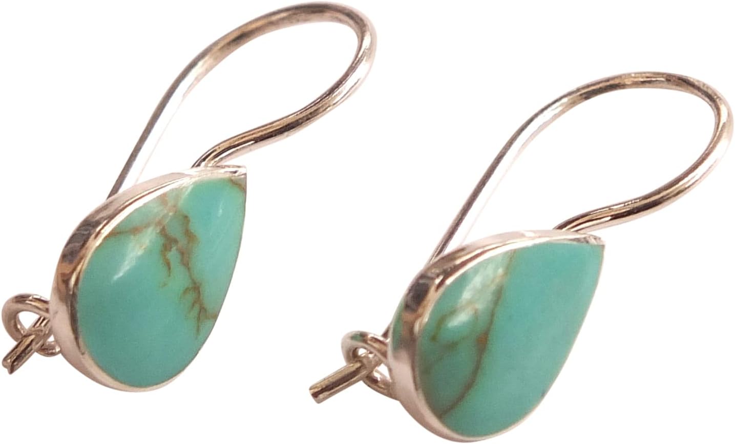 Handmade Turquoise Dangle Earrings, 925 Sterling Silver, Pear Shape 11x8mm Reconstructed Turquoise Gemstone Drop Earrings for Women, Tarnish & Water Resistant, By MiYa Jewelry Creations - Image 6