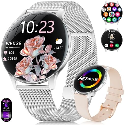 Smartwatch Damen 2026 mit Anrufen - 7,99 mm Ultra-Dünne Elegante Fitness Armbanduhr mit 1,43 Zoll HD Always-On Display, IP68 Wasserdicht, 100+ Sportmodi, Frauengesundheit für iOS A