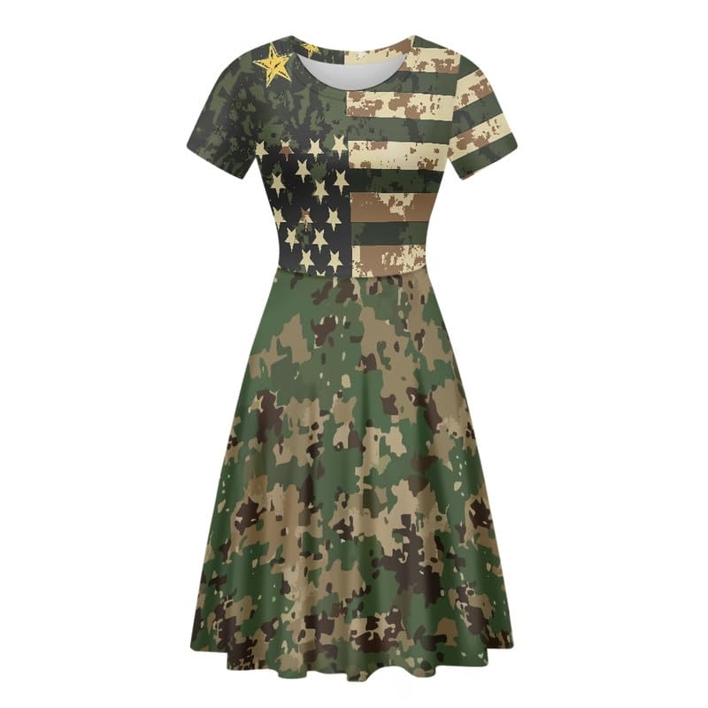 Image of Irisjudy T Shirt Dress for Women Short Sleeve Girls Short Sleeve Dress Plus Size, O Neck Knee Length Midi Dress for Ladies