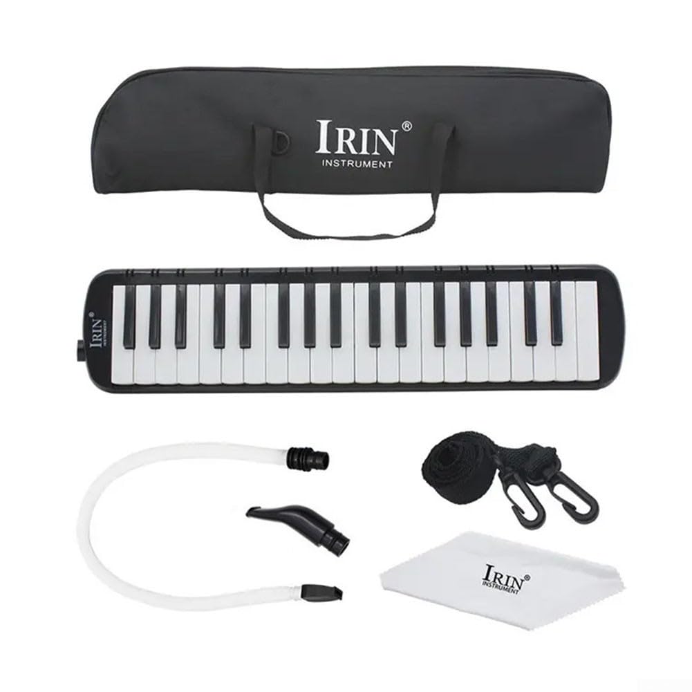 Zoegneer Kit melodica colorato con 37 tasti, 6 pezzi, con borsa per il trasporto per studenti principianti (nero)