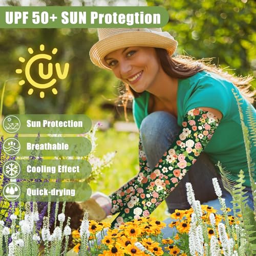 Image of Bebila Gardening Sleeves for Women Farm UV Sun Protection Anti-Scratch Cooling Sleeves with Thumb Hole Arms Cover Outdoors