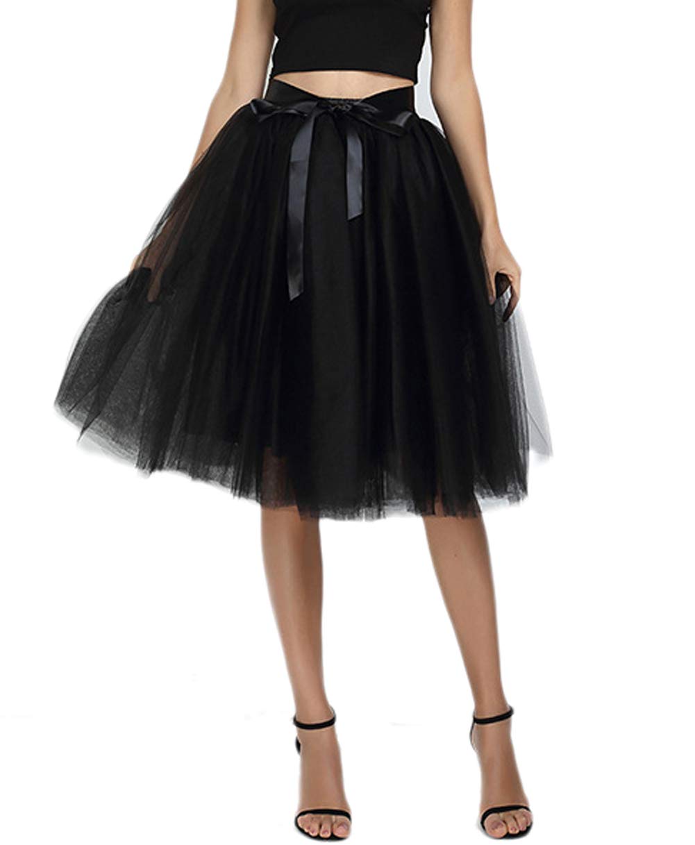 Anikigu Women's Black Petticoat Tutu Skirts 7 Layers Tulle Underskirt Ballet With Elastic Belt For Wedding Party,