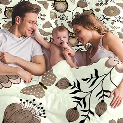 Duvet Covers Set King Owls Butterflies And Flowers - Soft And Breathable Microfiber Comforter Bedding Set With Zipper Closure For Kids Women Men, 1 Duvet Cover 2 Pillowcase #TOP5