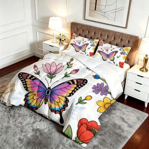Edredón nórdico de microfibra transpirable para cama de 150 con estampado de mariposas 4