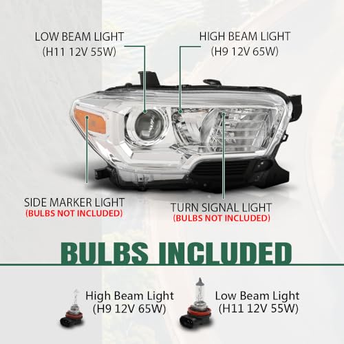 Image of GRAND ORANGE Right Side Headlight Assembly W /O LED Daytime Running Front Headlamp Compatible with Toyota Tacoma 2016-2018, Fit Models Without Factory LED Daytime Running Light Only White