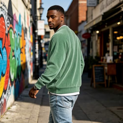 Corduroy Shirt Men Long Sleeve Layered Top V Neck Pullover - image 3
