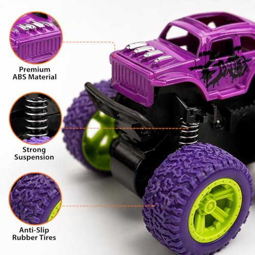 Image of Goyal's 4WD Monster Truck Toy for Kids Friction Powered 4x4 360 Stunt All-Terrain Spin Action Push & Go Off-Road Vehicles Cars Vibrant Colour for Boy Girl (Set of 2 Pcs)