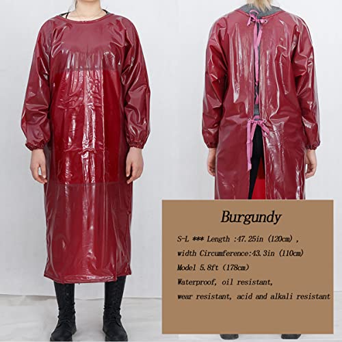 Women’s Chemical Overalls with Long Sleeve - Waterproof Splash Suit, Acid Proof Dishwasher Apron(L-XXL, Burgundy) - Thumbnail 6