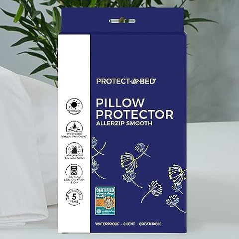 Protect-A-Bed, AllerZip Pillow Protector, Zippered, Waterproof, 2-pack, Standard Size Cover
