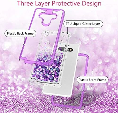 Galaxy Wireless Case Compatible for LG Stylo 6 / Stylo 6 Plus Case, Hard Clear Glitter Sparkle Flowing Liquid Heavy Duty Shockproof Protective Bling Cases for LG Stylo 6/LG Stylo 6 Plus - Purple