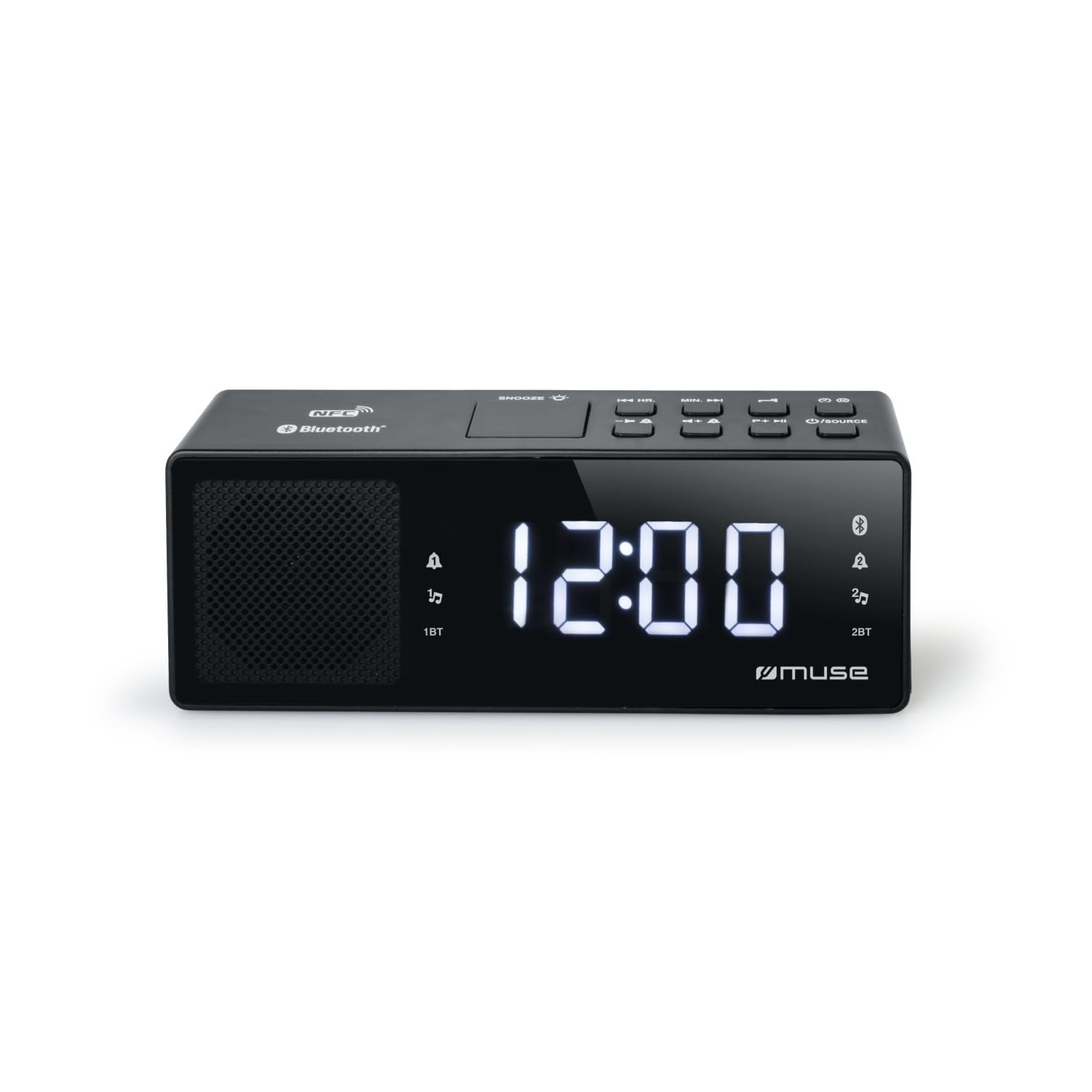 Radio REVEIL Bluetooth Muse M-172-BT - Afficheur Blanc Extra Large - Radio PLL FM - Double Alarme - NFC