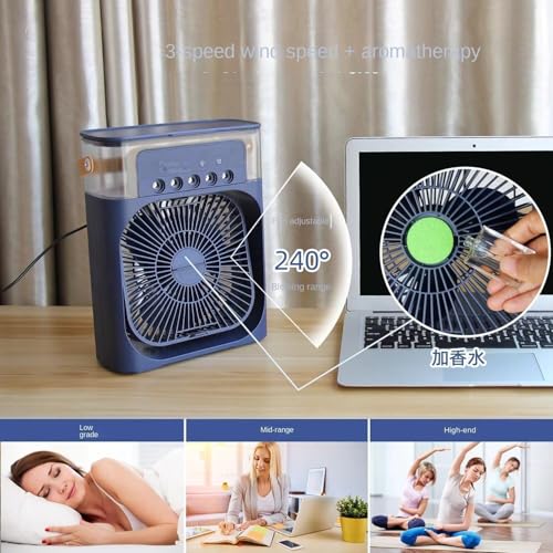Image of VoiDrop Mini Cooler for Room Cooling Portable Air Conditioner for Home Office | 3-in-1 Air Cooler, Humidifier & Air Purifier | 7 LED Colors, 3 Wind Speeds, 3 Spray Modes, Timer (1 /2 /3H) | Blue