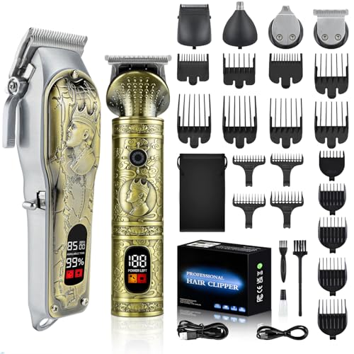 Conjunto de máquina de cortar cabelo profissional ro5 em 1 aparador de barba recarregável para homem, máquina de cortar cabelo elétrica com ecrã LED. Ideal para penteados precisos e cuidados com a