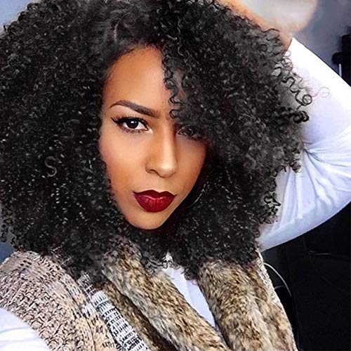 AISI HAIR Lace Front Afro Kinkys Curly Wig Synthetic Lace Front Wigs For Black Women Heat Resistant Daily Wear 16 Inches