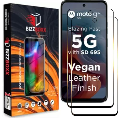 Image of Premium Screen Protector With Camera Cut | MOTOROLA G34 5G | Tempered Glass | Anti Static | Full Screen Coverage-Edge to Edge | 9H Hardness | With Easy Installation Kit (Pack of 2)