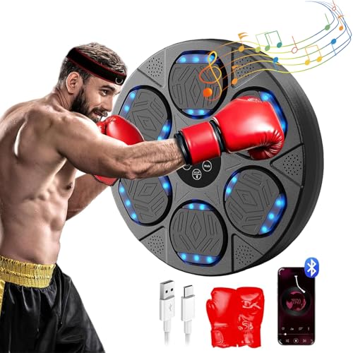 Music Boxing Machine Led Smart Bluetooth Boxing Trainer with Boxing Gloves Boxing Machine Wall Mounted for Parent-Child Interaction & Family Entertainment Boxing Equipment for Home Office Gym