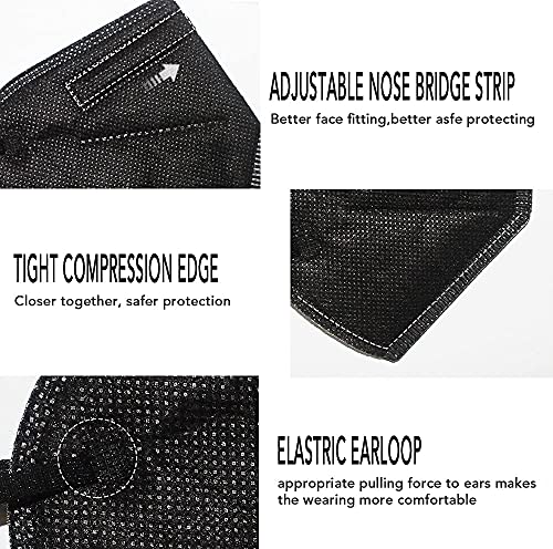 YIDERBO KN95 Face Masks 50Pack, 5-Ply Breathable Disposable Face Mask Filter Efficiency≥95%, Black - Image 6