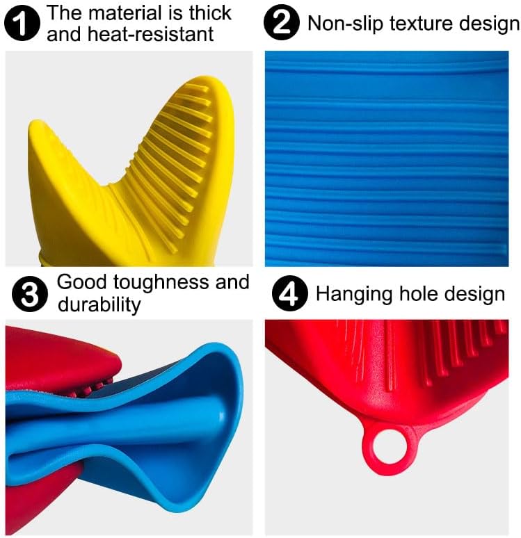 Miniatura 7 de AKOAK Mini guantes de horno con protección de silicona para los dedos para cocinar, hornear, asar a la parrilla, guantes antideslizantes resistentes