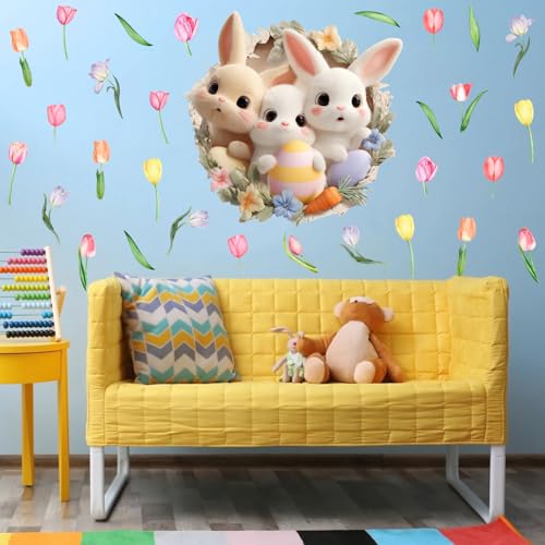 Vinilo decorativo conejito 3D para pared tamaño grande miniatura 4