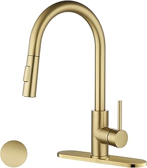 Havin Gold Kitchen Faucet with Pull Down Sprayer, High Arc Stainless Steel Material, with cUPC Ceramic Cartridge,with 10" Deck Plate,Fit for 1 or 3 Holes Kitchen Sink or Laundry Sink,Brushed Gold