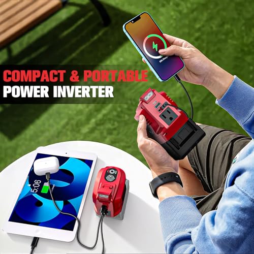 Image of Ecarke 200W Portable Power Inverter Compatible with Milwaukee 18V Battery, DC 18V to AC 110V Power Station with 1 AC Outlet, 2 USB, 1 Type-C & LED Light, for Outdoor Emergency Use (No Battery)(2-Pack)