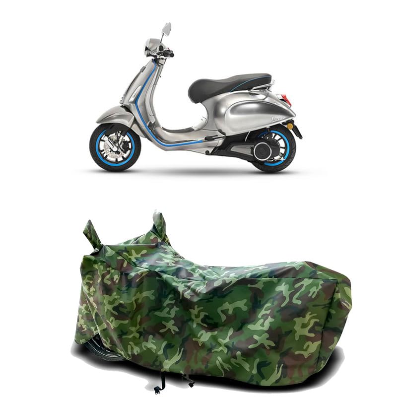 Image of DUFFEL-100% Heat Protection Two Wheeler Bike /Scooty Body Cover for Zespa Piaggio Elettrica BS6 Water Resistance /UV-Rays /Birds Dropping /Scratchproof /Dust Proof /Waterproof[Green Jungle Print]