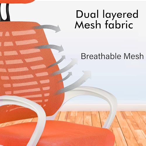 Image of Casa Copenhagen,Mesh Office Desk Chair,Rocking Ergonomic Computer Chair Adjustable High with Headrest and Comfortable Armrest Swivel - Orange & White Handle