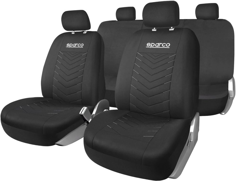 Sparco Set Completo Coprisedili Origin – Nero/Grigio – Universale – Design Sportivo – Compatibili con Airbag Laterali – Tessuto Resistente e Traspirante