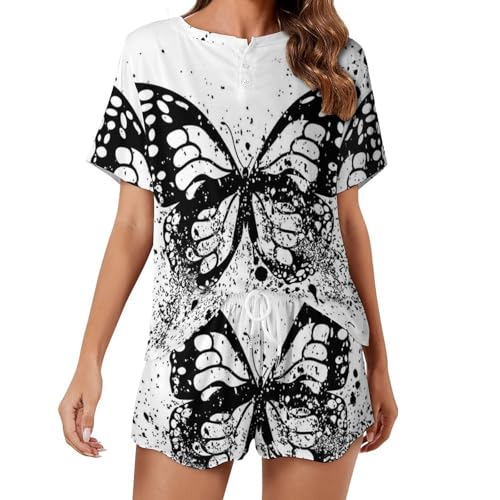 Pyjama court femme Papillon Noir en coton léger pour l'été