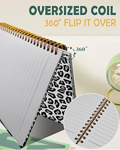 Ruled Spiral Writing Notebook,A5 Hardcover Lined College Journal For Women Lady Girl,Cool Animals Skin Strong Twin-Wire Binding With Premium Paper,8.4" X 6",Perfect For School,Office,Home Gifts(Luxury Gray Leopard) #TOP4