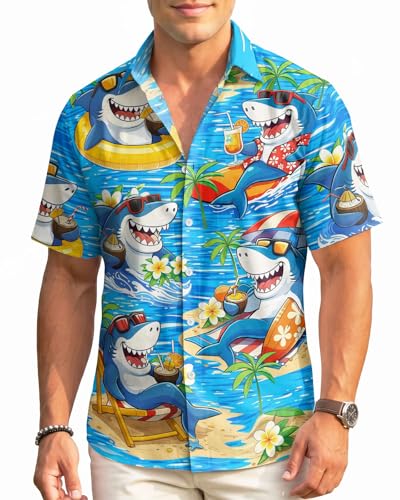 Image of 99TIMORO Fathers Film Button Down Shirt for Men, Funny Hawaiian Short Sleeve Top, Summer Beach Gifts