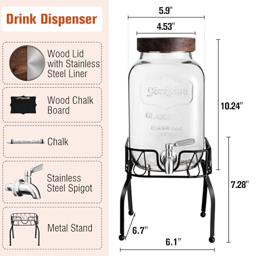 image for Mustry Glass Drink Dispenser for Parties, 1 Gallon Beverage Dispenser 