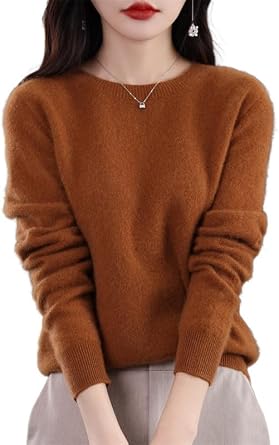 Shanghai Story 100% Merino Wool Sweater Women Fall Winter Warm Knitted Pullover Crewneck Long Sleeve Sweater