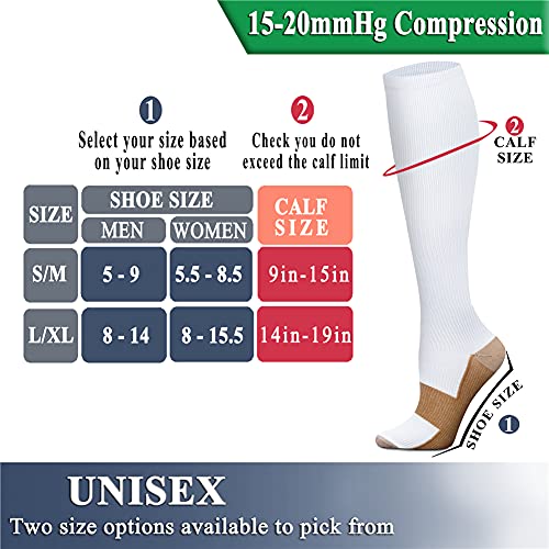 Image of QUXIANG Copper Compression Socks for Women & Men Circulation (8 Pairs) - Best for Running Athletic Cycling - 15-20 mmHg