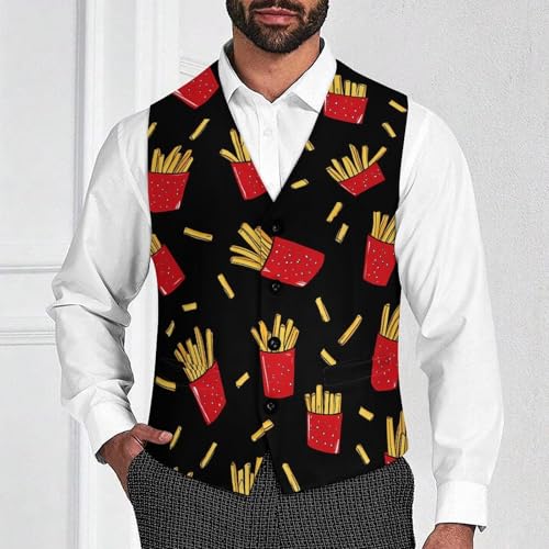 French Fries Men's Suit Vests Business Formal Dress Vest V-Neck Waistcoat for Wedding Casual2