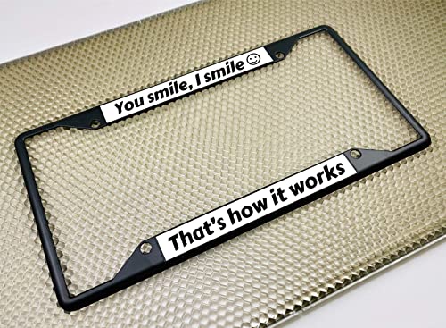 Image of Personalized with Custom Text Design - 4 Hole Black Metal Laser Engraved US Standard Size - Car License Plate Frame with Free caps - White /Black Text (Qty: 1 Frame)